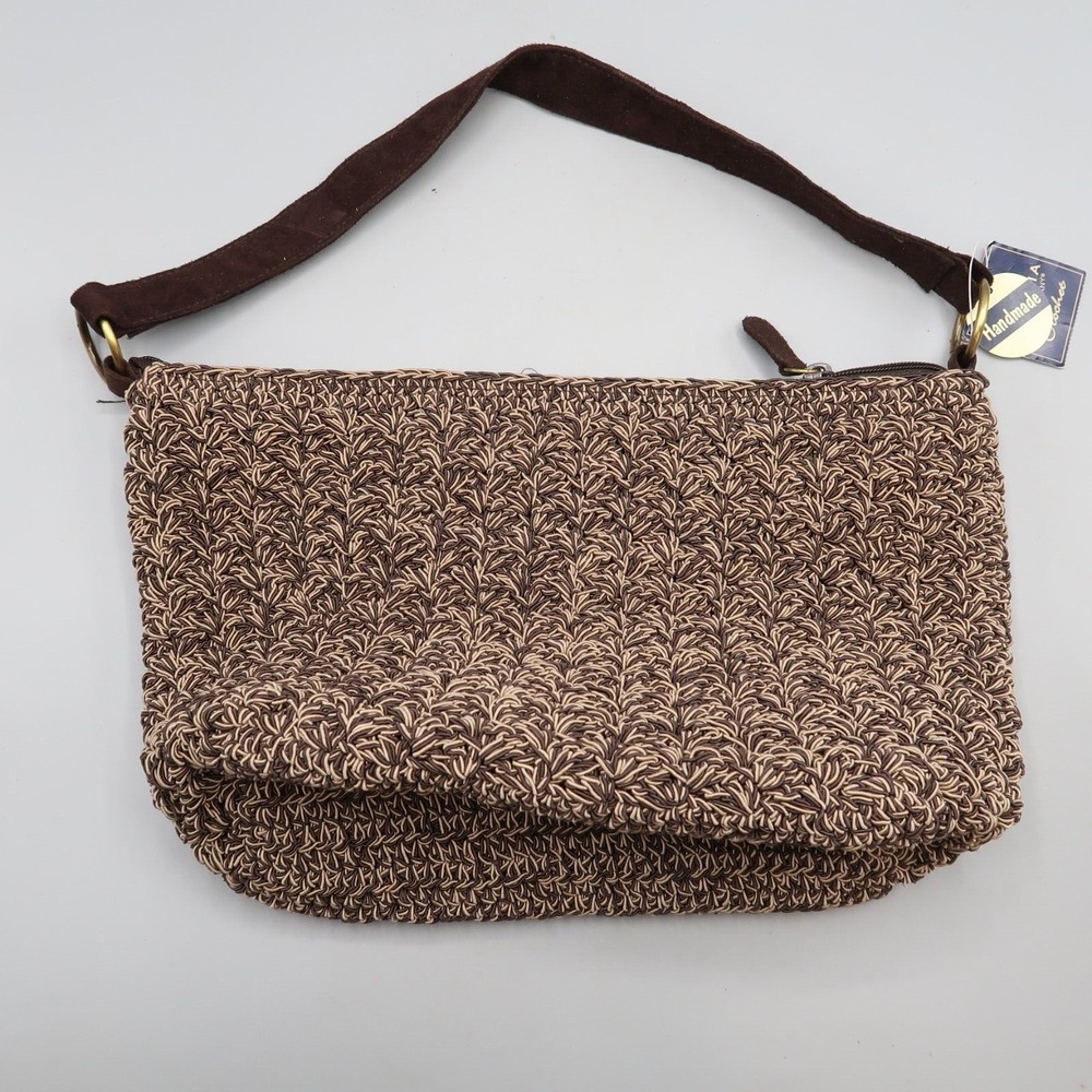 SONOMA Brown‎ Tan Crochet Knit Shoulder Bag Purse 8x11x5" new